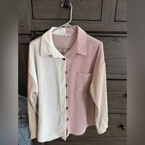 Blu Pepper Corduroy Shirt in Cream and Pink